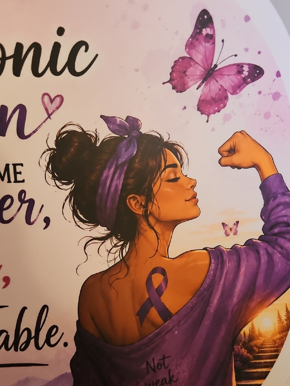 Chronic Pain Warrior DTF Transfer Iron On Applique Purple Butterfly Patch 10x10 - Picture 13 of 17